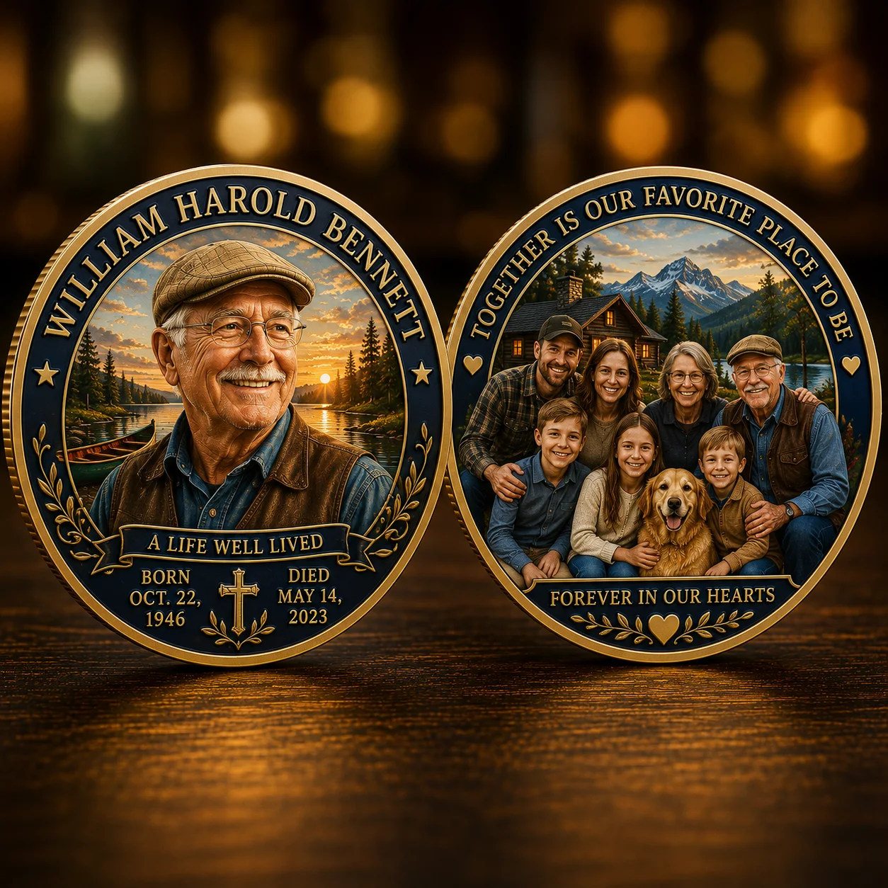 Two-sided personalized remembrance coin honoring William Harold Bennett