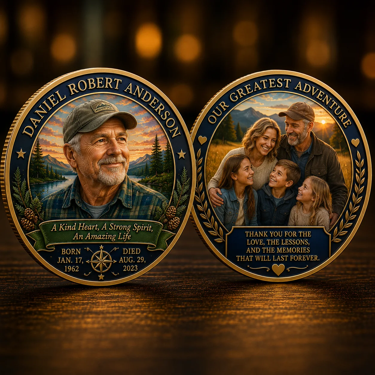 Two-sided personalized remembrance coin honoring Daniel Robert Anderson